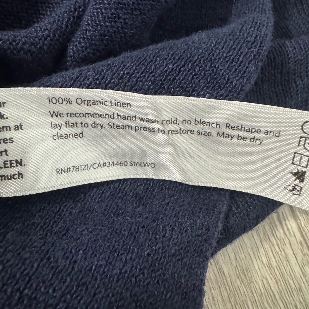 Eileen Fisher Organic Linen Long Sleeve Hooded Top Coastal Nautical Breathable L - Picture 10 of 10